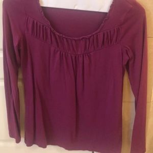 Burgundy long sleeved top with ruched detail